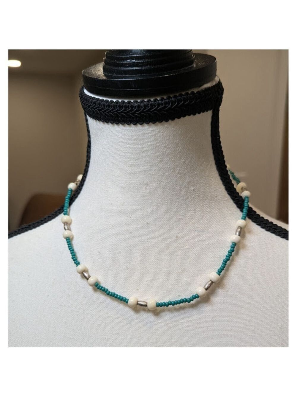 Coastal Boho Beaded Necklace | Turquoise Silver Tone Accents